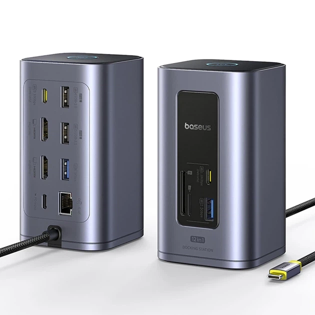 Док-станция Baseus NU1 Air Spacemate hub 12в1 USB-C - 2xHDMI 4K@60Hz 2xUSB-C 10Gb/s 2xUSB-A 5Gb/s 2xUSB-A (480Mb/s) RJ45 SD/microSD 3.0 USB-C (PD) (69 - Фото 6 Док-станция Baseus NU1 Air Spacemate hub 12в1 USB-C - 2xHDMI 4K@60Hz 2xUSB-C 10Gb/s 2xUSB-A 5Gb/s 2xUSB-A (480Mb/s) RJ45 SD/microSD 3.0 USB-C (PD) (69 - изображение 6