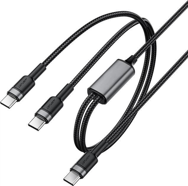 Кабель Acefast C22-02 USB-C to 2xUSB-C 100W aluminum alloy charging data cable Black (6974316285120) - изображение 2