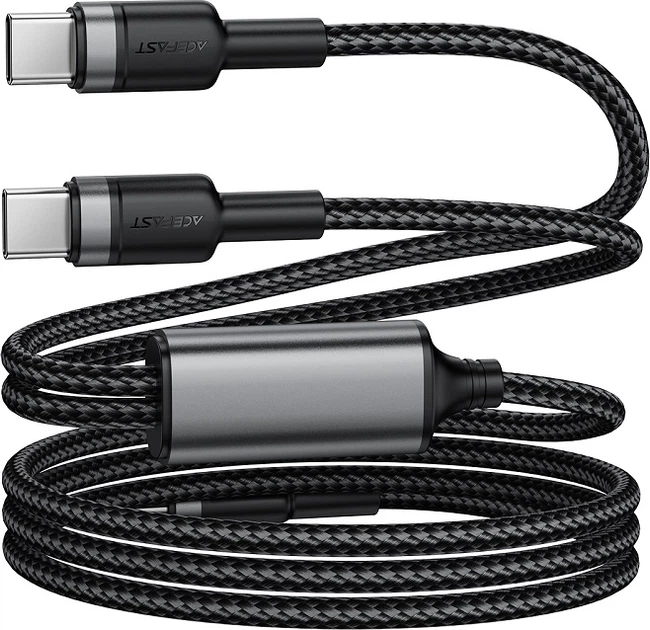Кабель Acefast C22-02 USB-C to 2xUSB-C 100W aluminum alloy charging data cable Black (6974316285120) - изображение 4
