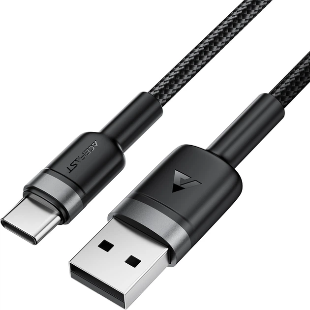 Кабель Acefast C22-04, USB to Type-C, 3A, Nylon Braid, Aluminum Alloy + TPE connectors, 1.2 м Black (6974316285144) - изображение 2