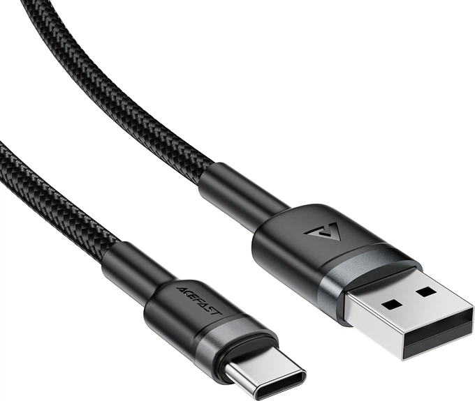 Кабель Acefast C22-04, USB to Type-C, 3A, Nylon Braid, Aluminum Alloy + TPE connectors, 1.2 м Black (6974316285144) - изображение 3