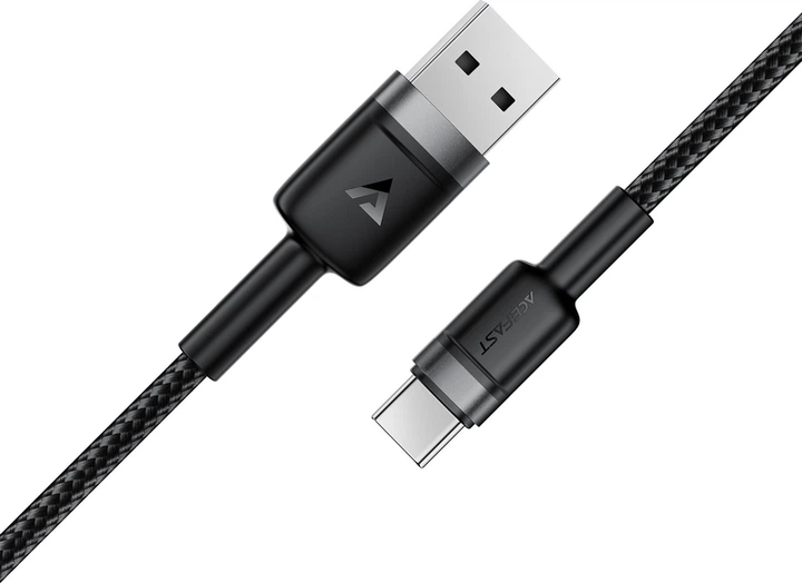Кабель Acefast C22-04, USB to Type-C, 3A, Nylon Braid, Aluminum Alloy + TPE connectors, 1.2 м Black (6974316285144) - изображение 4