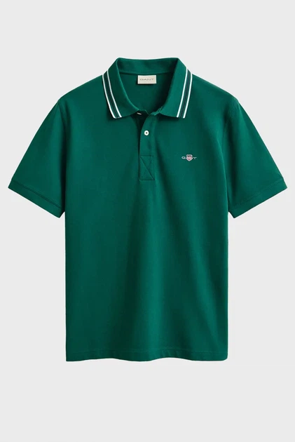 Чоловіче зелене поло COLLAR TIPPING Gant L 2014119 - Фото 1 Чоловіче зелене поло COLLAR TIPPING Gant L 2014119 - зображення 1