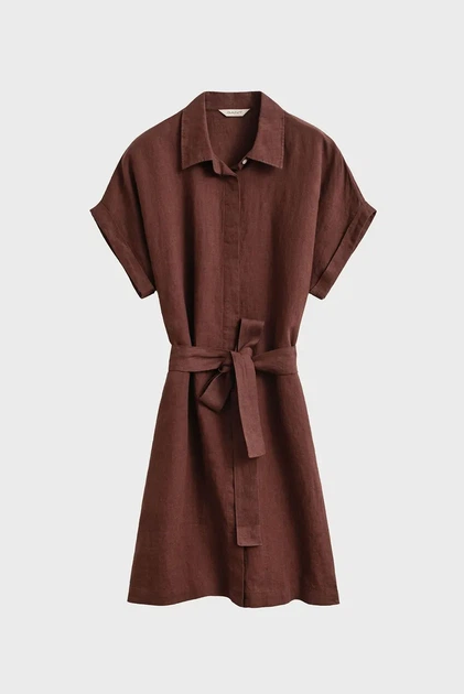 Жіноча коричнева лляна сукня SLEEVE Gant 36 4503514 - изображение 5