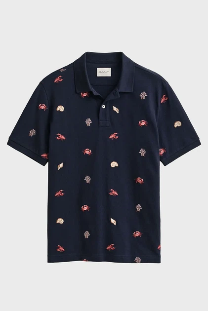 Чоловіче темно-синє поло EMBROIDERED Gant M 2014100 - изображение 6