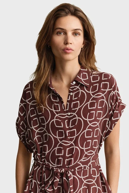 Жіноча коричнева сукня з візерунком MONOGRAM Gant 38 4503516 - Фото 4 Жіноча коричнева сукня з візерунком MONOGRAM Gant 38 4503516 - изображение 4