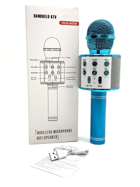 Микрофон беспроводной караоке bluetooth WS-858 Голубой - Фото 2 Микрофон беспроводной караоке bluetooth WS-858 Голубой - изображение 2