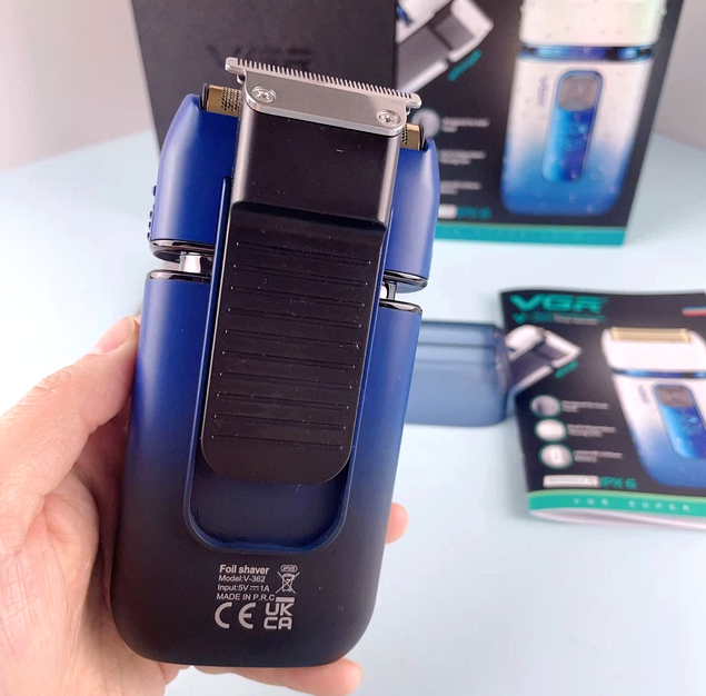 Электробритва VGR сеточная 7500 об/мин IPX6 1400 мАч USB синий V-362 - изображение 8