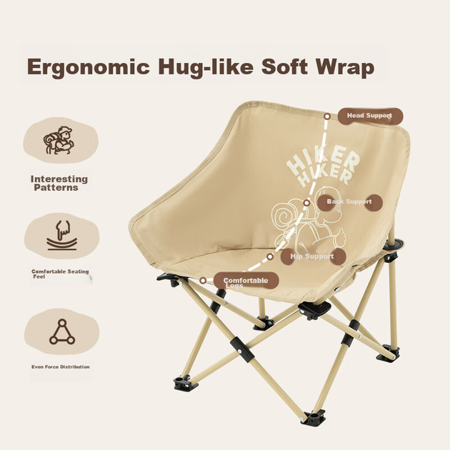 Складной походный стул Pelliot HIKER Outdoor Camping Folding Moon Chair, портативный стул для пикника, рыбалки и пляжа со спинкой, артикул 16405747, цвет хаки. - изображение 4