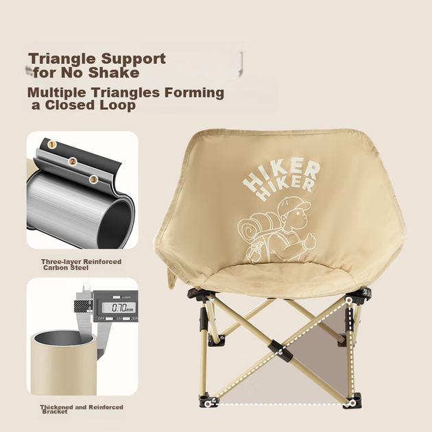 Складной походный стул Pelliot HIKER Outdoor Camping Folding Moon Chair, портативный стул для пикника, рыбалки и пляжа со спинкой, артикул 16405747, цвет хаки. - изображение 7