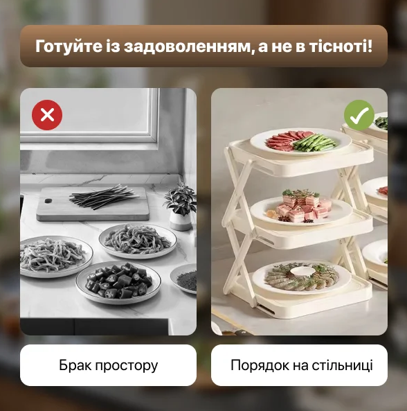 Етажерка кухонна триярусна складана пластикова універсальна полиця для кухні з трьома ярусами - зображення 4