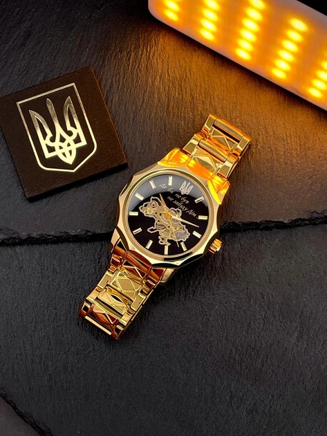 Мужские механические часы Awarder 024 «Не забуду дім» Gold-Black на металлическом браслете - изображение 4