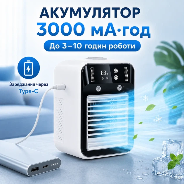 Портативный кондиционер мини охладитель воздуха nano-mist Ultra 2 в 1 3000 мАч Type-C - изображение 6