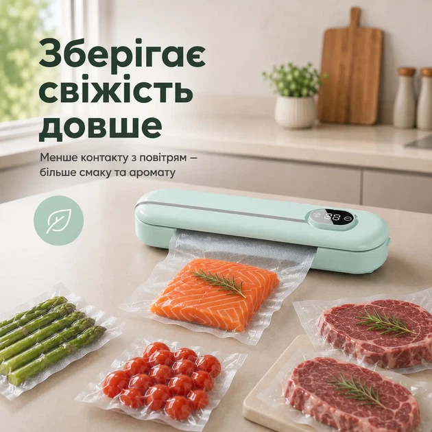 Вакууматор для продуктов Vacuum Sealer автоматический вакуумный упаковщик запайщик пакетов зеленый - изображение 4