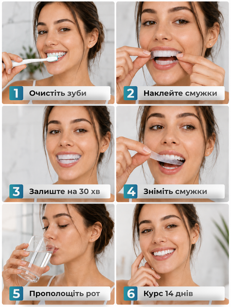 Полоски для отбеливания зубов отбеливающие осветляющие пластинки от зубного налета и желтизны очищающие ленты наклейки для чистки отбеливания осветления чувствительной эмали набор 14 упаковок отбеливатель с мятным экстрактом без перекиси Hechpro ТБTH6930 - изображение 2