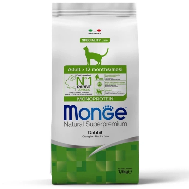 Monge Cat Adult Coniglio сухой с кроликом для взрослых котов 1.5 кг - Фото 1 Monge Cat Adult Coniglio сухой с кроликом для взрослых котов 1.5 кг - изображение 1