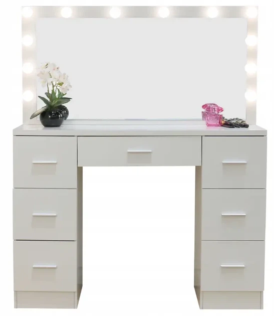 Туалетний столик Ekspand TL08-BL808-LED-BIALA з дзеркалом і LED-підсвічуванням білий - Фото 3 Туалетний столик Ekspand TL08-BL808-LED-BIALA з дзеркалом і LED-підсвічуванням білий - зображення 3