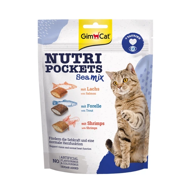 Ласощі вітамінні GimCat Nutri Pockets Морський мікс для котів з лососем фореллю та креветками 150 г - Фото 1 Ласощі вітамінні GimCat Nutri Pockets Морський мікс для котів з лососем фореллю та креветками 150 г - изображение 1