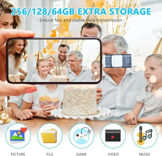 Флешка AXFEE 256GB 4-в-1 USB 3.0 Type-C microUSB Lightning для телефону та ПК - Фото 6 Флешка AXFEE 256GB 4-в-1 USB 3.0 Type-C microUSB Lightning для телефону та ПК - зображення 6