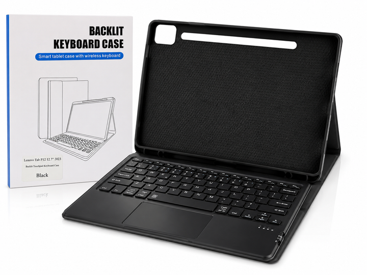 Чохол-клавіатура з підсвічуванням і тачпадом Bluetooth Black для Lenovo Tab P12 12.7 2023 - изображение 4