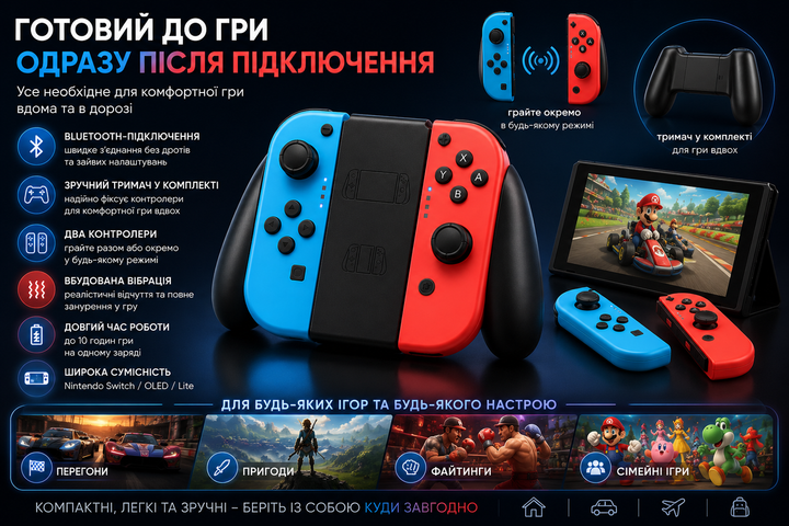 Геймпад бездротовий Bluetooth для Nintendo Switch/Switch Lite/Switch OLED з вібрацією - изображение 5