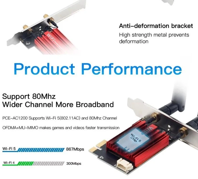 Двохдіапазонний PCIe адаптер Wi-Fi 5 + Bluetooth 4.0 Fenvi FV-AC1200S (AC1200, 2.4G/5GHz) - зображення 5