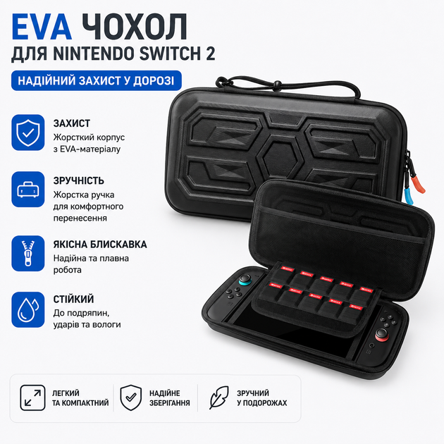 EVA сумка-чехол для Nintendo Switch 2, дорожный защитный кейс с ручкой, отсек для картриджей - изображение 4