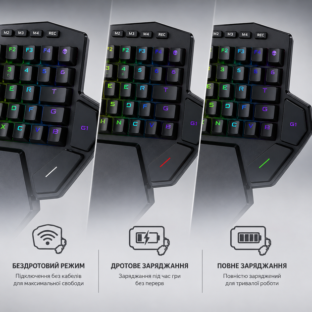 Бездротова одноруча механічна клавіатура REDRAGON K585-KS DITI, червоні світчі, RGB 16 режимів, 7 макро-клавіш - зображення 5
