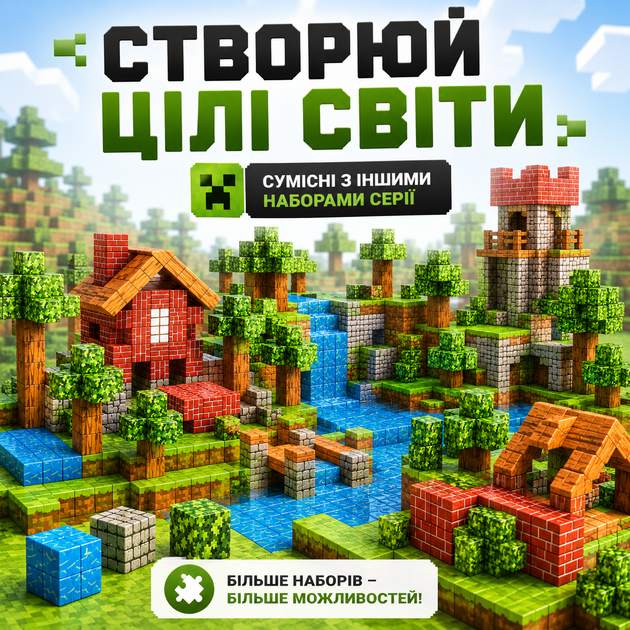 Магнитный конструктор в стиле Minecraft 100 деталей - детский 3D конструктор с магнитными кубиками. Майнкрафт. - изображение 4