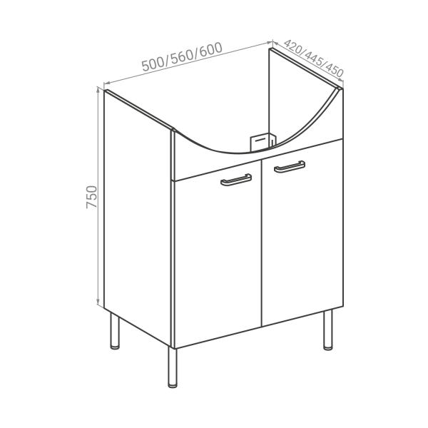 Тумба з умивальником RJ SOFT RJFU021-0156WHSET(RJFU021-0156WH+101456UA), білий/глянсовий, підлоговий, 56 см - изображение 2