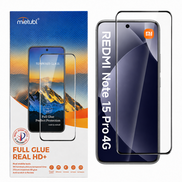 Защитное стекло Mietubl 3D для Xiaomi Redmi Note 15 Pro 4G Global (163.2×76.3 мм), 9H, Full Glue, ESD Anti-Static, с изогнутыми краями, черная рамка - Фото 1 Защитное стекло Mietubl 3D для Xiaomi Redmi Note 15 Pro 4G Global (163.2×76.3 мм), 9H, Full Glue, ESD Anti-Static, с изогнутыми краями, черная рамка - изображение 1