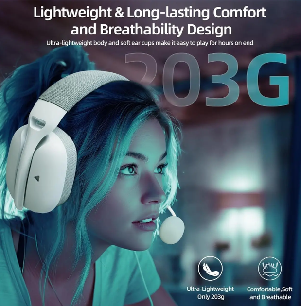 Беспроводные игровые наушники ATTACK SHARK L80PRO 2.4G/Bluetooth/Wired for PC PS XBOX White - Фото 7 Беспроводные игровые наушники ATTACK SHARK L80PRO 2.4G/Bluetooth/Wired for PC PS XBOX White - изображение 7
