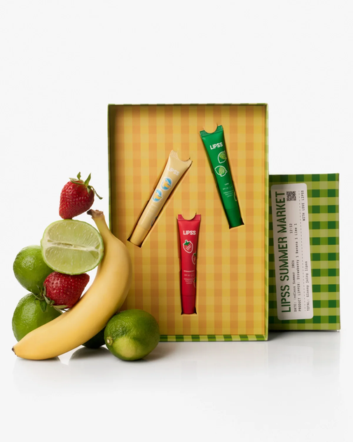 Набор из трех блесков SPF 20 Lipss SUMMER MARKET DROP (Banana, Lime и Strawberry) - Фото 6 Набор из трех блесков SPF 20 Lipss SUMMER MARKET DROP (Banana, Lime и Strawberry) - изображение 6
