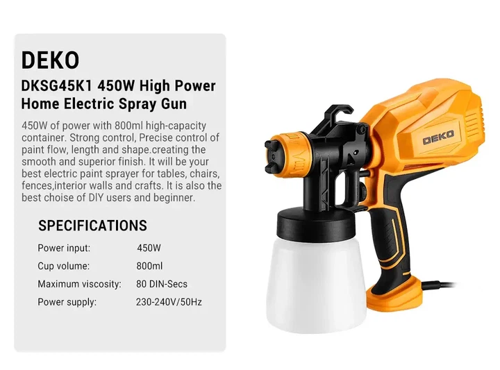 Краскопульт электрический DEKO DKSG45K1 450W HVLP 800 мл, пульверизатор - изображение 5
