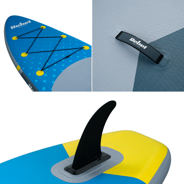 Nadmuchiwana deska SUP Rebel ACTIVE 350 x 81 x 15 cm z wiosłem, pompką i torbą do przechowywania Niebieska RBA4501 (5901890120180) - obraz 4