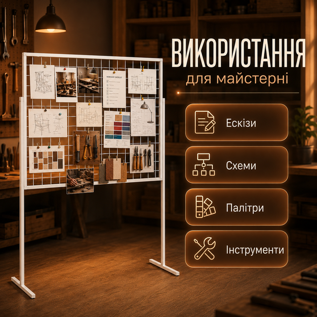 Мудборд декоративный в рамке 100×60 см на ножках белый 20 прищепок 5 фотокарточек 2 чеклиста для мастерской и комнаты - изображение 2