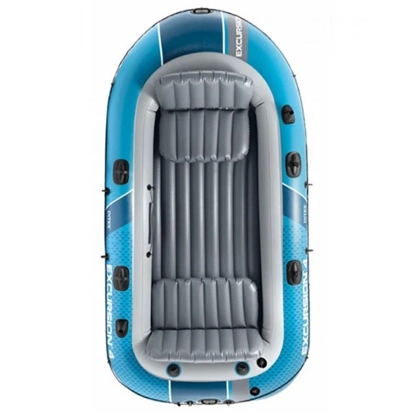 Надувний човен Intex Excursion 4 чотиримісний ПВХ рибальський для риболовлі полювання туризму відпочинку на воді гребний з кочетами тримачами для вудок веслами та насосом - изображение 3