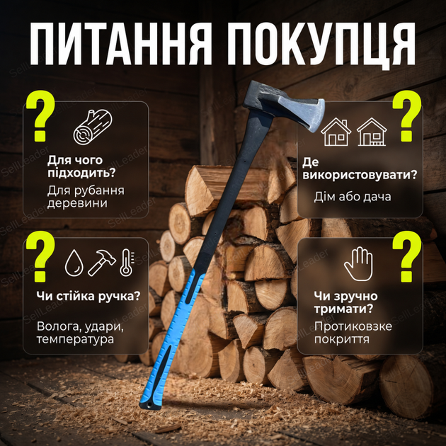 Топор колун AgroStar 1.5 кг М фибергласовая ручка 840 мм для колки дров деревьев веток углеродистая сталь - изображение 6