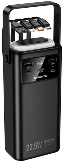 Внешний аккумулятор BOROFONE BJ65 High 22.5W+PD20W+four-cables power bank(30000mAh) Black - Фото 2 Внешний аккумулятор BOROFONE BJ65 High 22.5W+PD20W+four-cables power bank(30000mAh) Black - изображение 2