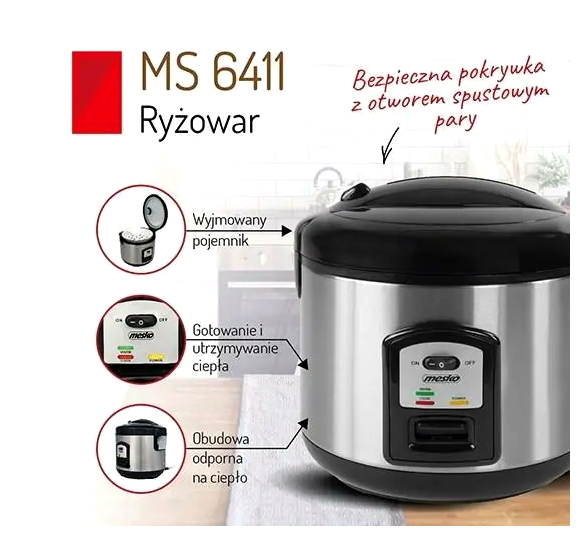 Рисоварка 1,5 л 1000 Вт для кухни 2 программы Металлик Mesko LS-2918 - изображение 10