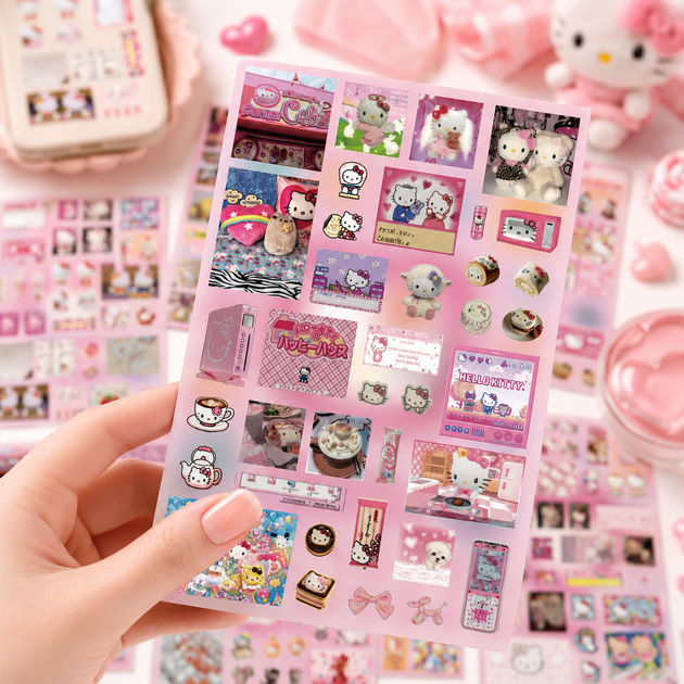 Стикеры Hello Kitty 220 шт, 8 листов А5 10,5х14,8 см - изображение 4