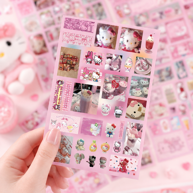 Стикеры Hello Kitty 220 шт, 8 листов А5 10,5х14,8 см - изображение 8