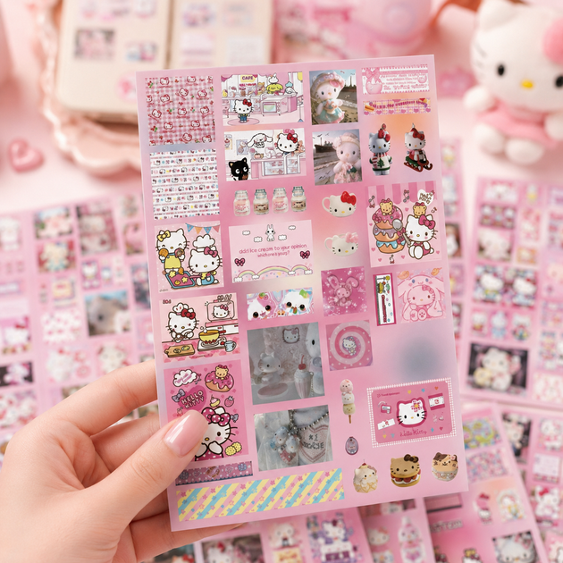 Стикеры Hello Kitty 220 шт, 8 листов А5 10,5х14,8 см - изображение 9