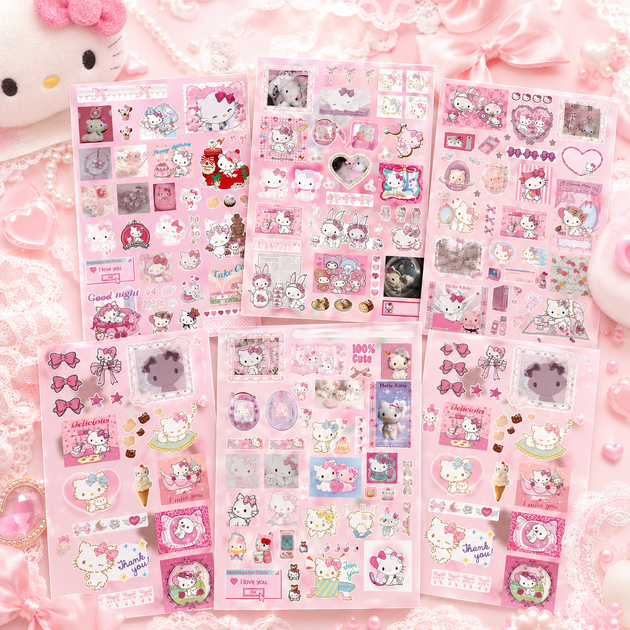 Стикеры Hello Kitty 200 шт, 8 листов А5 10,5х14,8 см - изображение 8