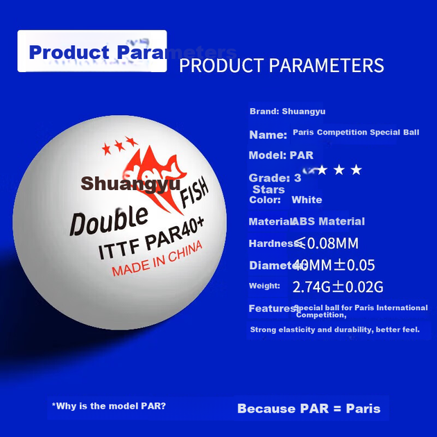 М'яч для настільного тенісу DOUBLE FISH Three-Star PAR40+ Paris Official Competition Ball, м'яч для пінг-понгу з трьома зірками, білий, упаковка з 12 штук - Фото 6 М'яч для настільного тенісу DOUBLE FISH Three-Star PAR40+ Paris Official Competition Ball, м'яч для пінг-понгу з трьома зірками, білий, упаковка з 12 штук - изображение 6