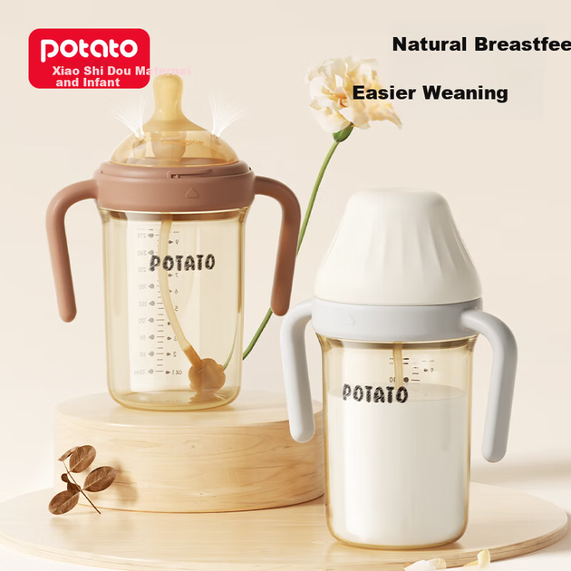 Пляшечка для годування Potato Baby, PP, з трубочкою, 300 мл, сіра, від 6 місяців - зображення 4