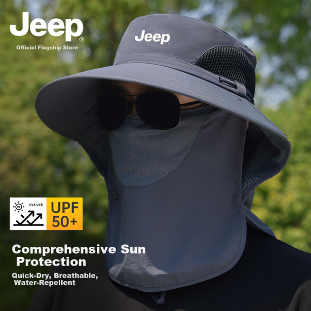 Мужская солнцезащитная шляпа JEEP с защитой от УФ-излучения, летняя рыбацкая шляпа для походов и активного отдыха на природе, с широкими полями. - изображение 3