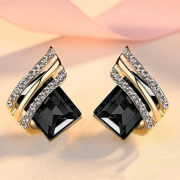 Изысканные серьги черные квадратные камни кристаллы вечерние - Фото 3 Изысканные серьги черные квадратные камни кристаллы вечерние - изображение 3