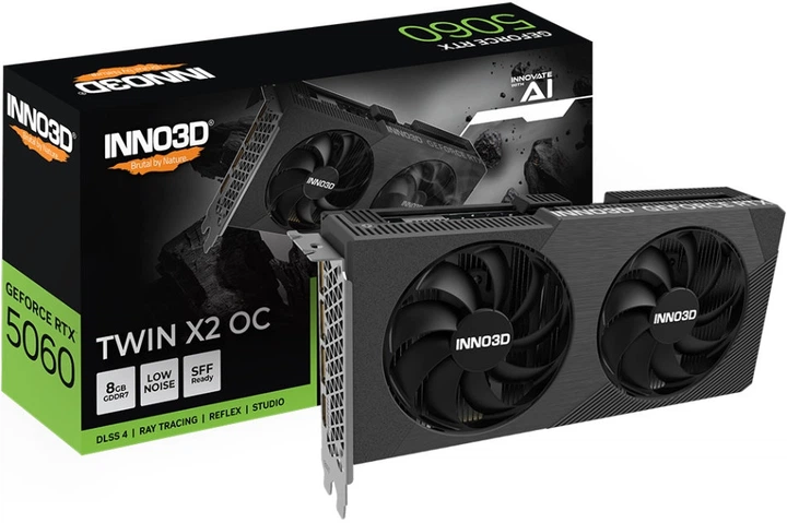 Видеокарта Inno3D PCI-Ex GeForce RTX 5060 TWIN X2 OC V2 8GB GDDR7 (128bit) (2527/28000) (DisplayPort, HDMI) (N50602-08D7X-195071N) - изображение 7