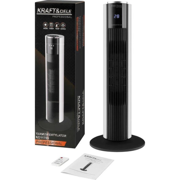Тепловентилятор керамічний колонний Kraft&Dele KD11788 1000/2000 Вт з пультом ДК поворотний обігрівач 15–40°C електричний тепловентилятор для дому квартири офісу спальні обігріву приміщень з термостатом та LCD-дисплеєм - зображення 8